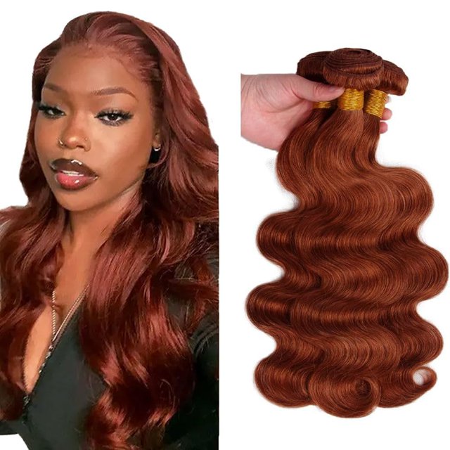 Paquetes de cabello HuxoWax Auburn Color #33 Body Wave, 3 paquetes