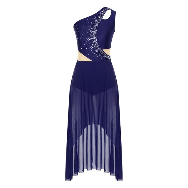 RUNQHUI Robe Longue de Danse Lyrique pour Femmes Robes Modernes Contemporaines Danse Vêtements de Danse Bleu Marine m