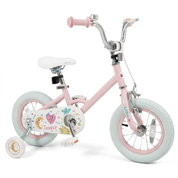 Redsmile Kids Bike 12 Inch for Boys Girls Ages 3-8, Adjustable Toddler Bicycle with Training Wheels and Stars & Moon Design, Height-Adjustable Seat, 110 lb Capacity, Pink