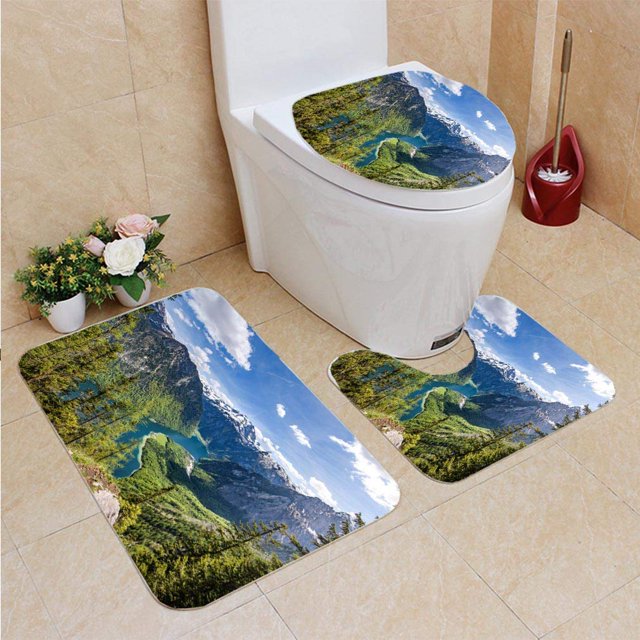 ABPHQTO Lago Koenigsee visto desde Archenkanzel Berchtesgaden Baviera Alemania Juego de alfombras de baño de 3 piezas Alfombra de baño Alfombra de contorno y tapa de inodoro ABPHQTO Cont-CHAPPLE-20676
