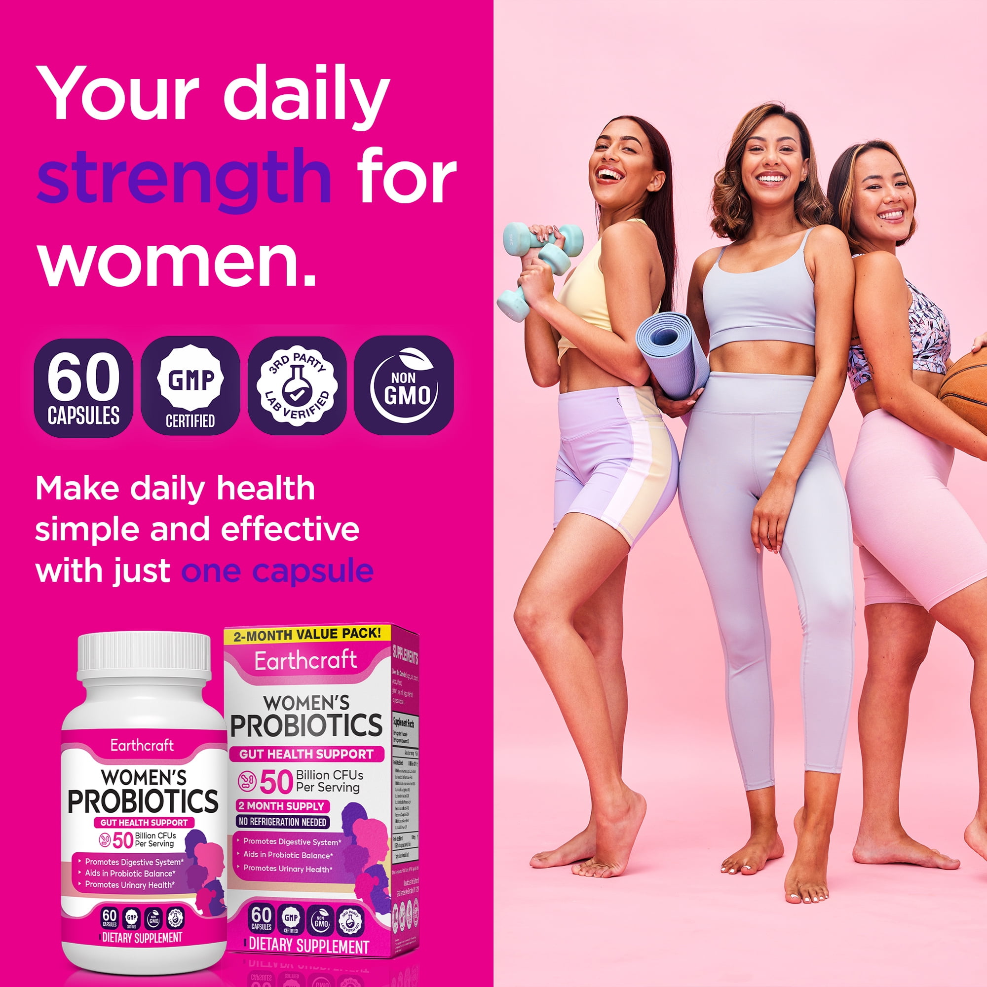 Probiotics for Women 50 Billion CFU – 10 Strains + Prebiotics for Vaginal Health, Digestive, Gut, PH Balance, Immune Health – Delayed Release Capsules
