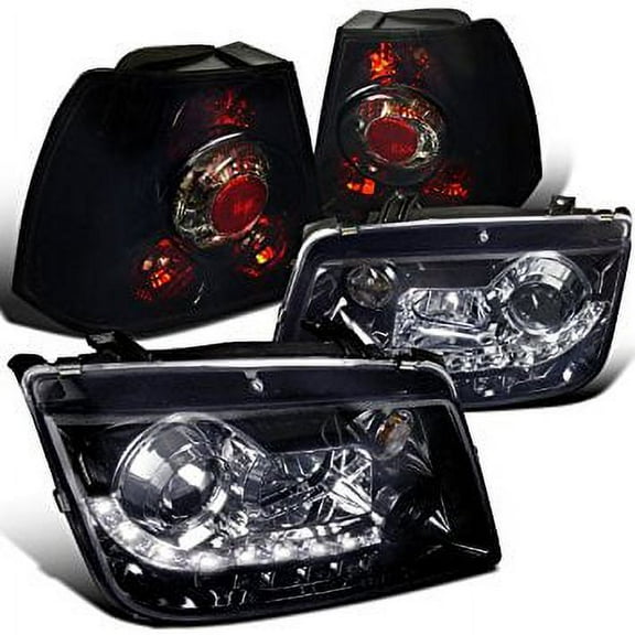 VW Jetta Glossy Black R8 LED DRL Projector Headlights Smoke Rear Tail Lights