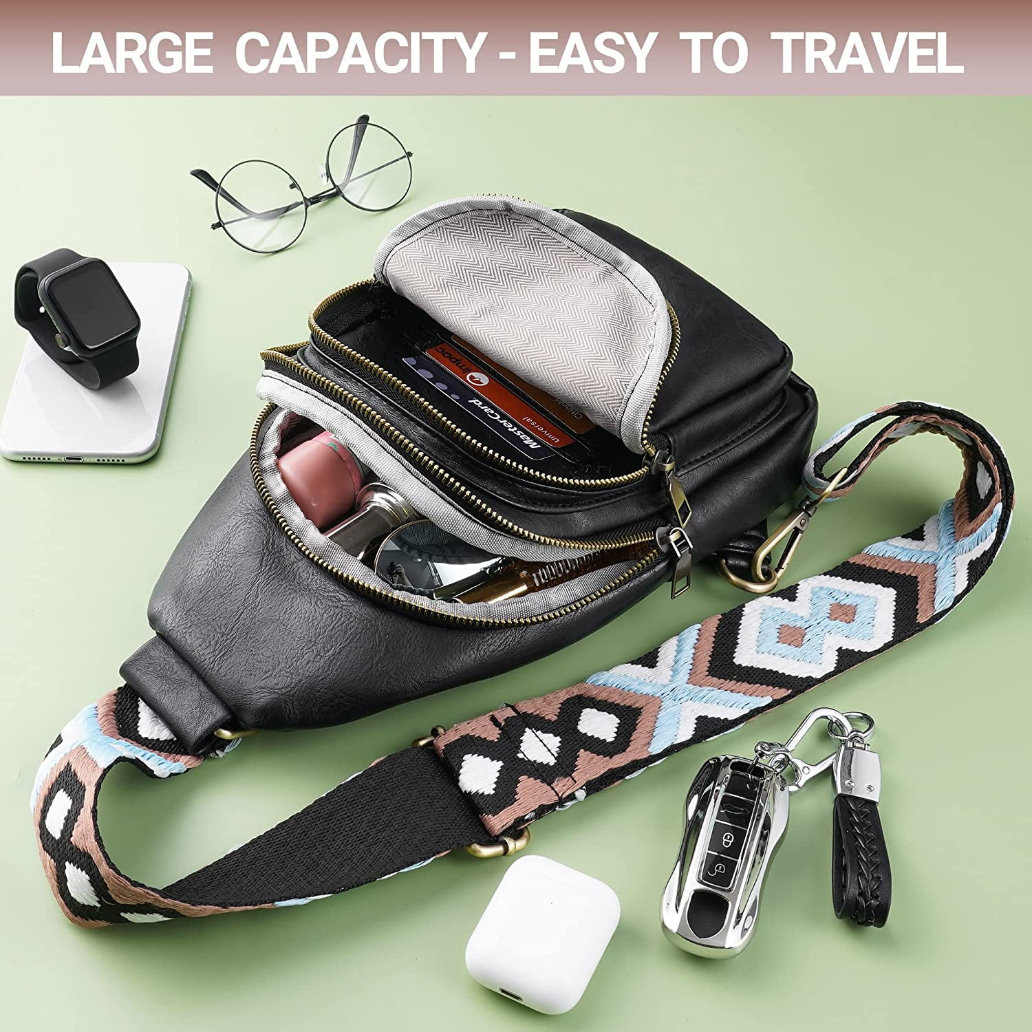 Sling Bag for Women PU Leather Sling Bags for Women Crossbody Fashion Sling Backpack Multipurpose Chest Bag for Women