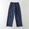 thumbnail image 2 of ManxiVoo Cargo Pants for Women, Women's Summer Thin High Waist Wide Leg Straight Tube Breathable Cargo Pants Dickies Work Pants Navy L, 2 of 3