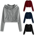 thumbnail image 2 of Xuanfei Women Zipper Up Dual Pockets Long Sleeve Short Hoodie Top, 2 of 5