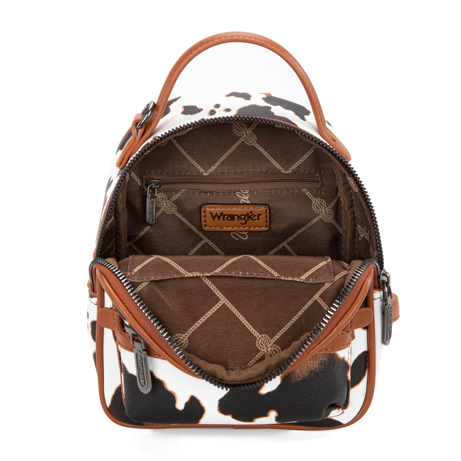 Wrangler Mini Backpack Cute Cow Print Backpack Purse for Women, Brown