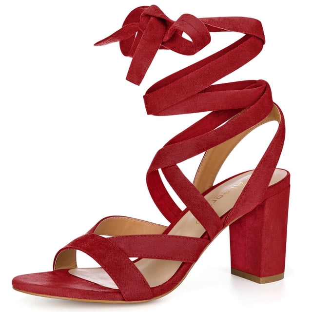 BLISSFUL STEP Women's Open Toe Crisscross Lace Up Chunky Heel Sandals