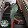 thumbnail image 5 of LNWUY Women's Plus Size Faux Denim Capris Stretchy High Waisted Leggings Skinny Washed Distressed Capris with Pockets Green M, 5 of 8