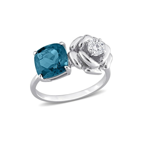 2.90 Carat (Ctw) London Blue and White Topaz Flower Ring in Sterling Silver
