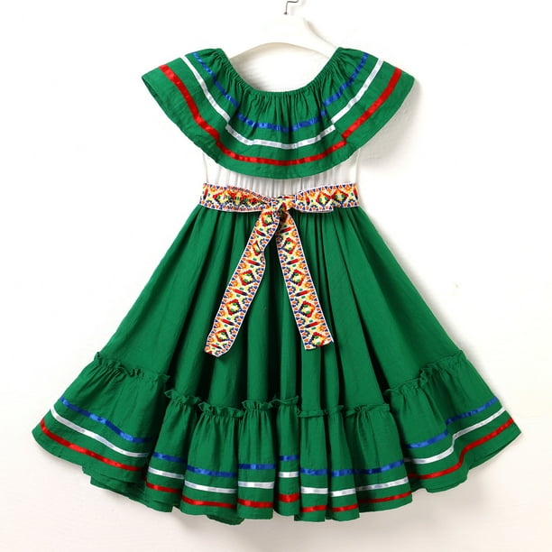 mexican party dress Idopip Kids Girls Traditional Cinco de Mayo Fiesta Ribbon Ruffle Drape Dresses, Girl's, Size: 9 making it suitable for festive occasions Mexican Dress, Puebla Dress, Fiesta