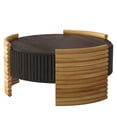 thumbnail image 6 of GZXS Modern Farmhouse Striped Round Coffee Table with Hidden Storage, 31.5" Flip-Top Circle Center Table for Living Room, Small Spaces, Dark Brown+Wood, 6 of 9