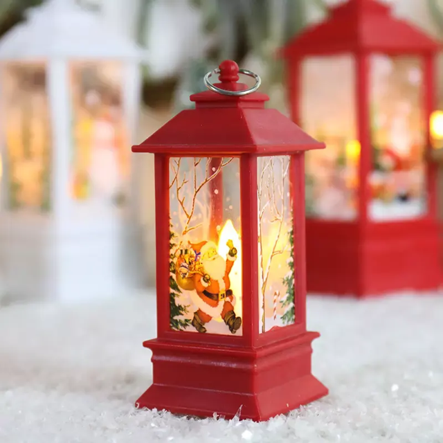 Lámpara de viento con vela de llama navideña, decoración de Papá Noel, adornos de escritorio luminosos LED, candelabro