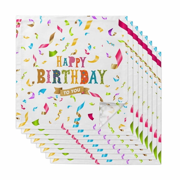 Happy Birthday Cloth Napkins, Colorful Words Washable and Reusable Dinner Napkins Set of 8, Table Napkin for Kitchen Party Birthday Wedding Hotel Housewarming 20"x20"