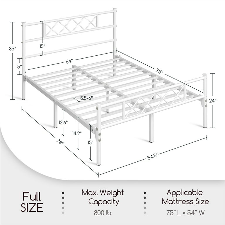 Yaheetech Metal Platform Bed Frame with Headboard and Footboard, Queen Size, White