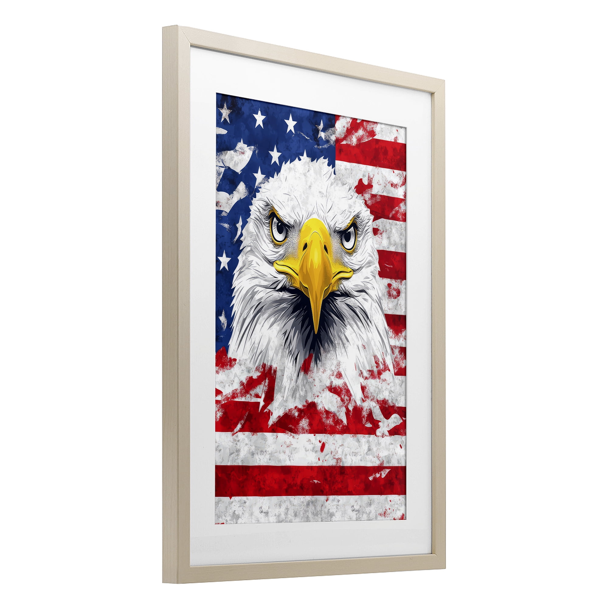 Stupell Industries Patriotic Bald Eagle Flag Birch Framed Print Under Glass, design by The Wands Want