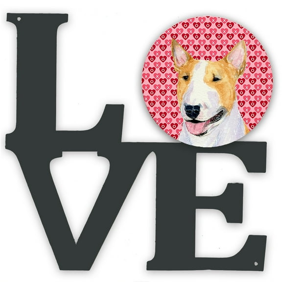 Bull Terrier Hearts Love and Valentines Day Portrait Metal Wall Artwork LOVE