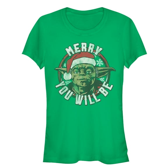 Junior's Star Wars Christmas Yoda Merry You Will Be  Graphic Tee Kelly Green Small