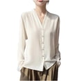 thumbnail image 2 of Neewe Business Casual Tops for Women Long Sleeve Blouses Plain Work Tunic Chiffon V Neck BUtton Down Loose Dressy Shirts, 2 of 5