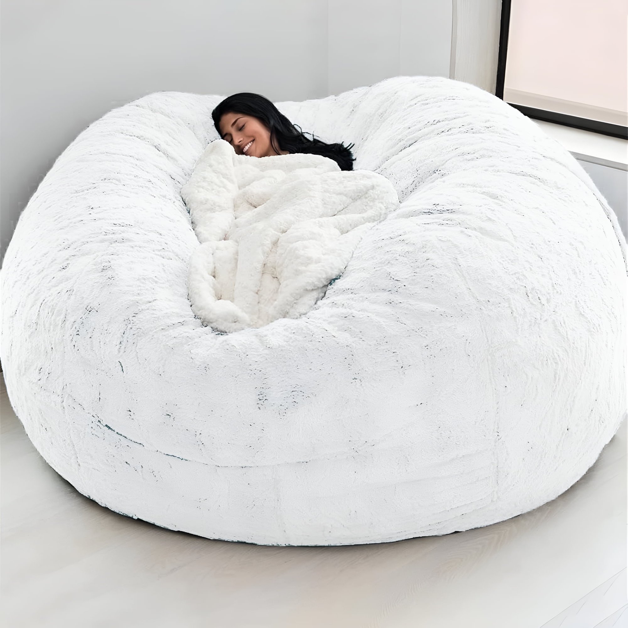 LAMIRO Big Huge Giant Bean Bag Chair for Adults,(No Filler) Bean Bag Chairs in Multiple Sizes and Colors Giant Foam-Filling Required - Machine Washable Covers,Double Stitched Seams (White,6FT)