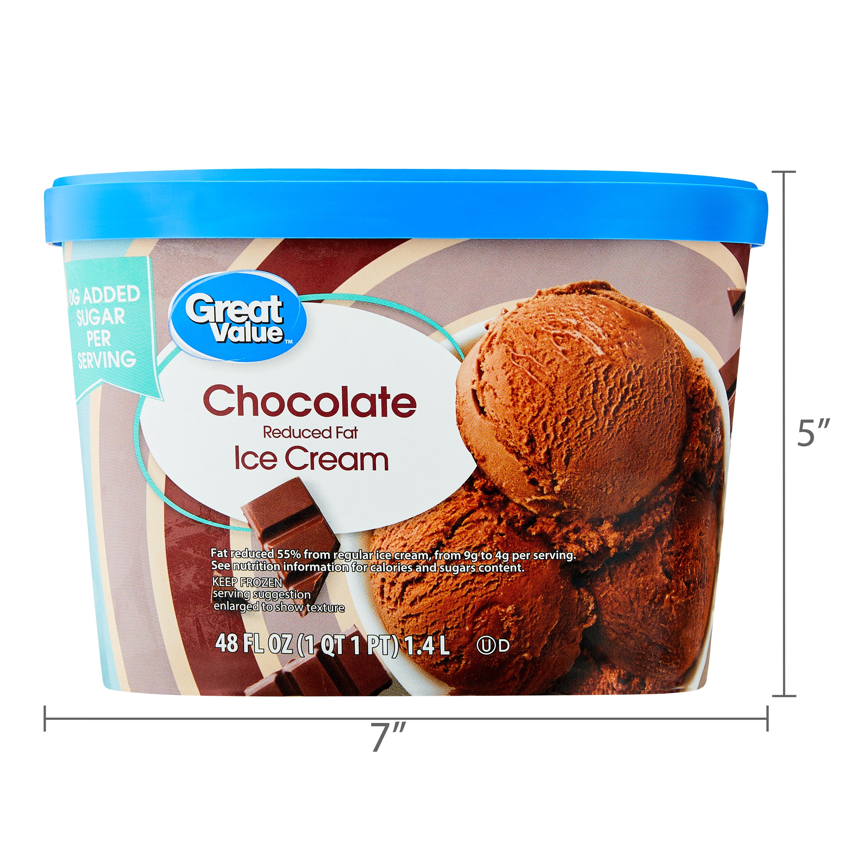 Great Value 0 Sugar, Chocolate Reduced Fat Ice Cream, 48 fl oz Tub
