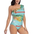thumbnail image 3 of Pofeuu USA Tourist Map Print Women's One Piece Swimsuits One Shoulder Swimwear Asymmetric Ruffle Monokinis Bathing Suits-Large, 3 of 6