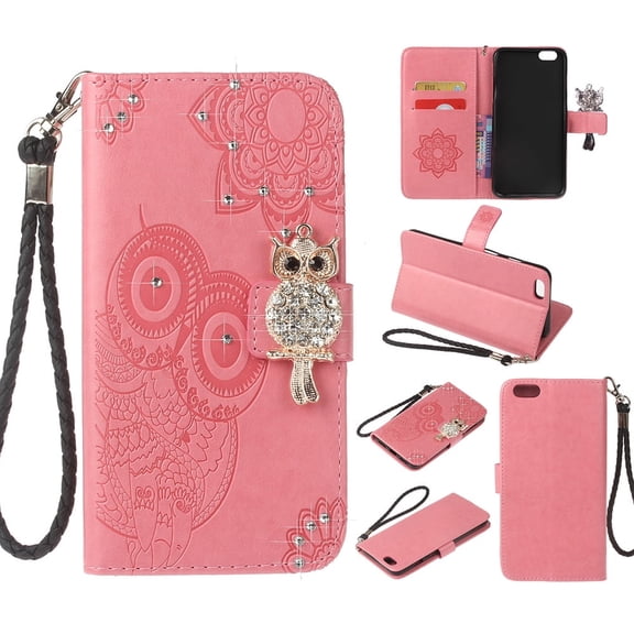 iPhone 6S Plus, iPhone 6 Plus Case, Allytech PU Leather Cute Shiny Owl Protective Kickstand Folio Flip Cards & Cash Slots Pouch Anti-Slip Wallet Case Cover for Apple iPhone 6S Plus / 6 Plus, Pink