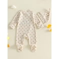 thumbnail image 4 of HWJAD Baby Boys Waffle Footed Romper Set for Little Brother Newborn Long Sleeve Jumpsuit Coming Home Clothes Infant Bodysuit Hat Fall Outfits, 4 of 8