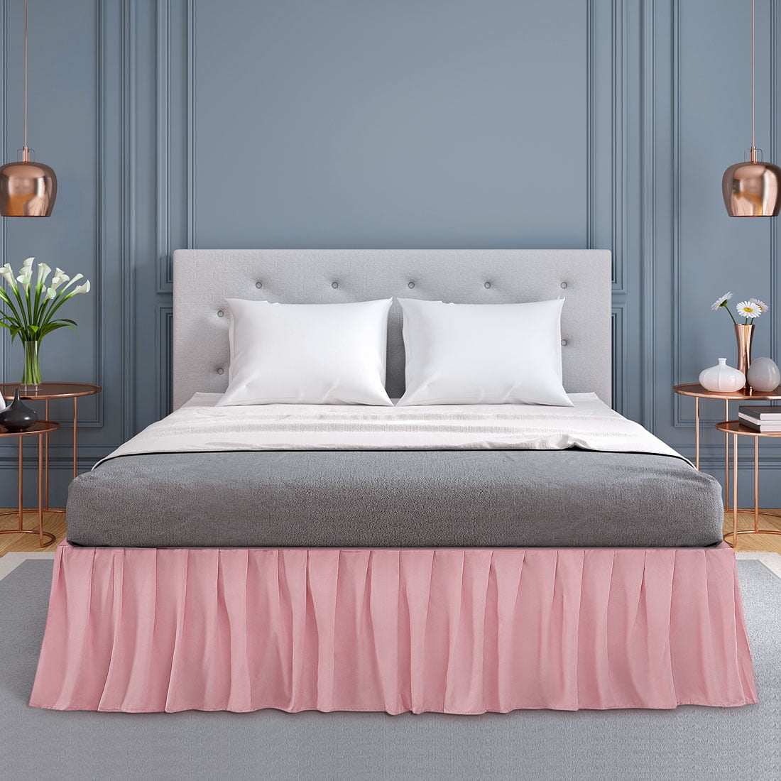 Brushed Polyester Ruffled Bed Skirt Wrinkle Resistant 16 inch Drop Pink