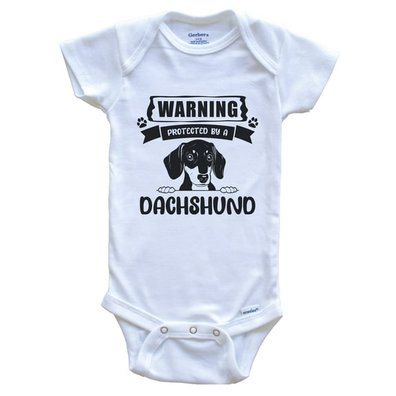 Warning Protected by a Dachshund Funny Cute Dog Breed Baby Bodysuit, 0-3 months white