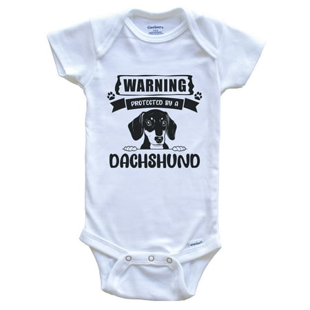 

Warning Protected By A Dachshund Funny Cute Dog Breed Baby Bodysuit