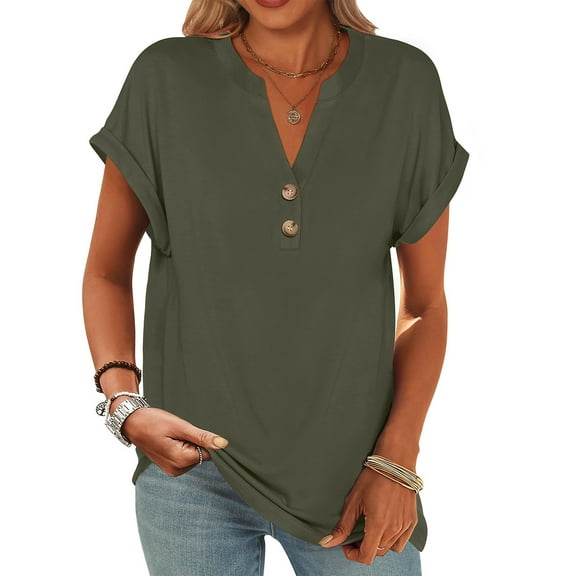 Womens Tops, Casual Comfort Colors V Neck Short Sleeve Button Down Shirt T Top Sexy Tops For Women Tops Denim Shirt Size Tops Crochet Crop Tank Tops Green Going Tank Tops (XXL, Army Green) ZMTing