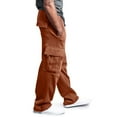 thumbnail image 4 of ZQUUVOU Men Casual Trousers High Waist Drawstring With Multi-Pockets Long Pants Burgundy, 4 of 5