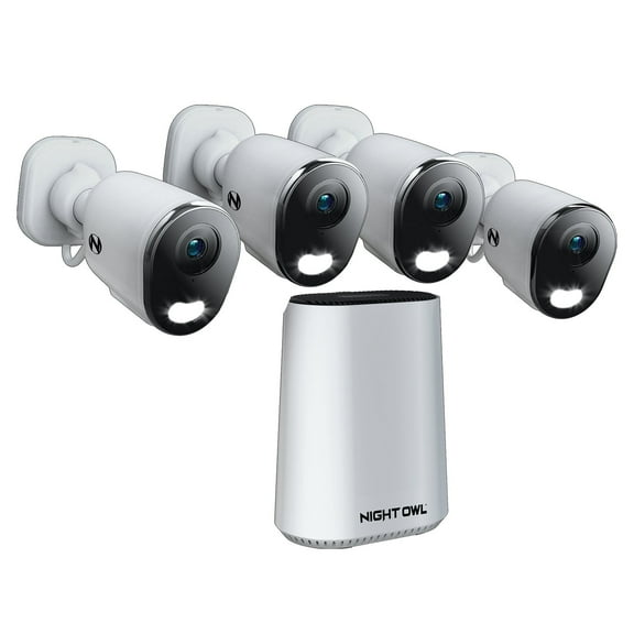 Night Owl Wi-Fi Hub with 64GB microSD Card and 4 Plug-In Wireless 2K Deterrence Cameras
