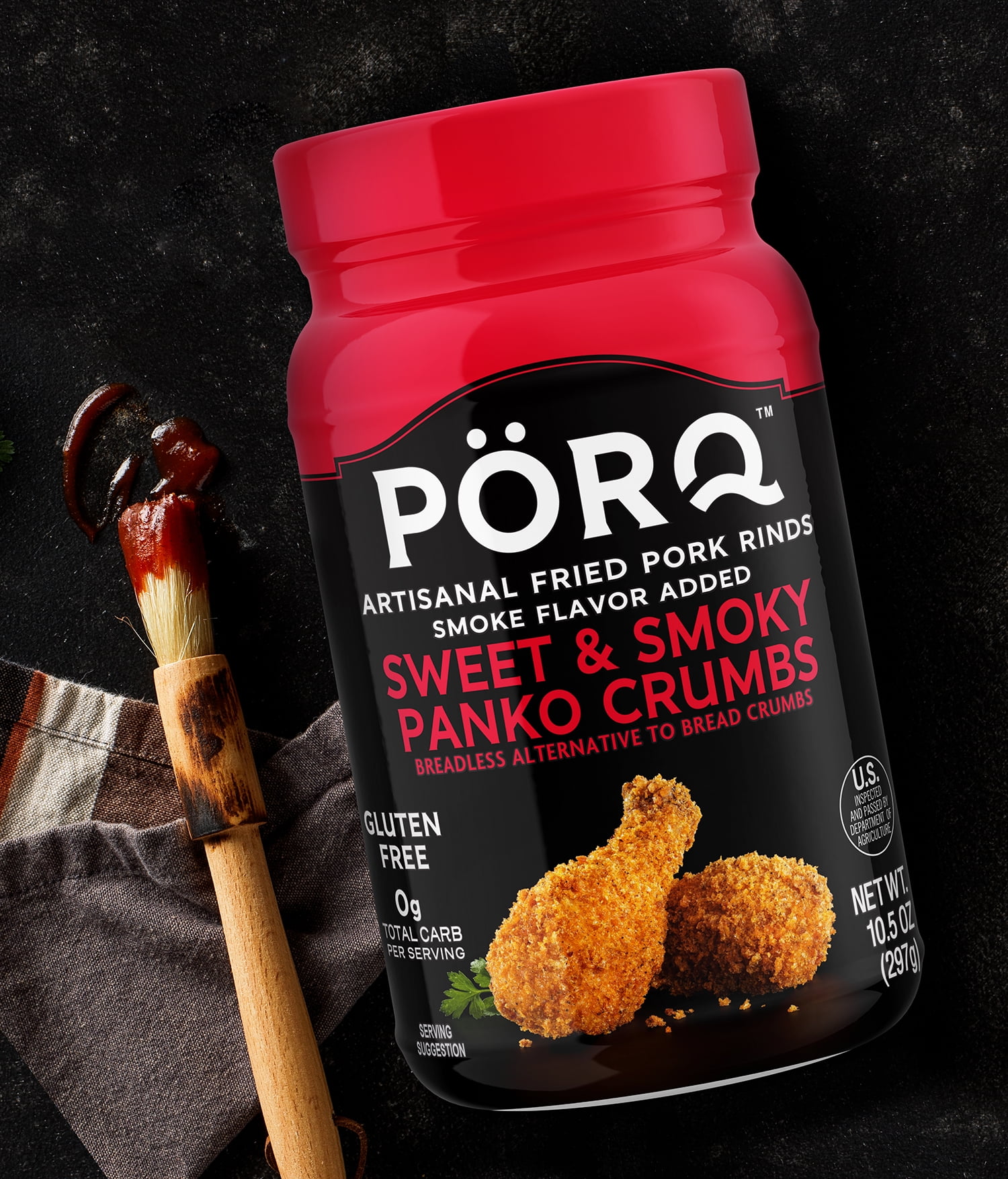 (6 pack) PORQ Sweet & Smoky Pork Rind Panko Crumbs, Gluten Free, Keto Friendly, 10.5 oz Canister, 21 Servings