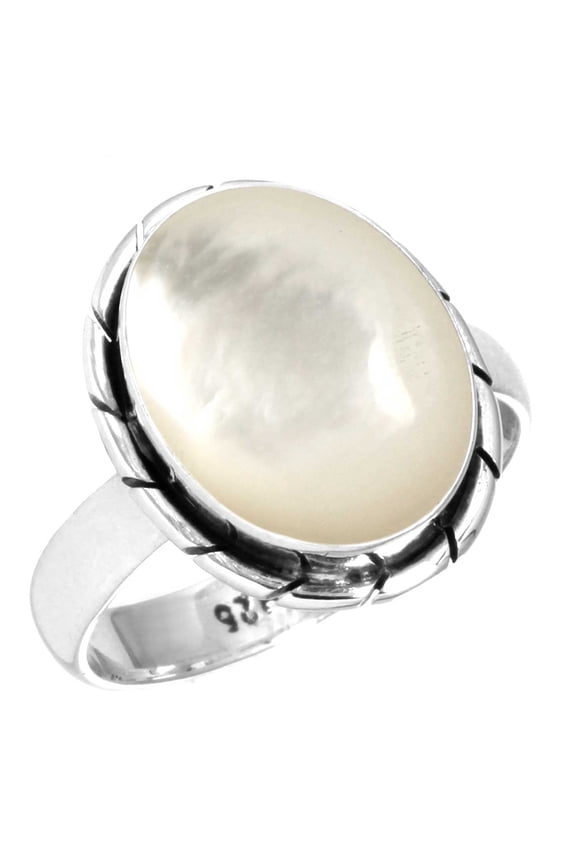 925 Silver Ring For Women - Teens White Natural Mother Of Pearl Stone Silver Ring Size 11.5 April Birthstone Elegant Silver Ring Size 11.5 Gift For Mom On New Year 925 Gemstone Silver Jewelry
