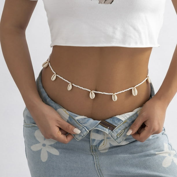 Neinkie African Waist Beads Chains Colorful Layered Shell Bead Belly Chain  Elastic Plus Size Body Chains Jewelry for Women and Girls 