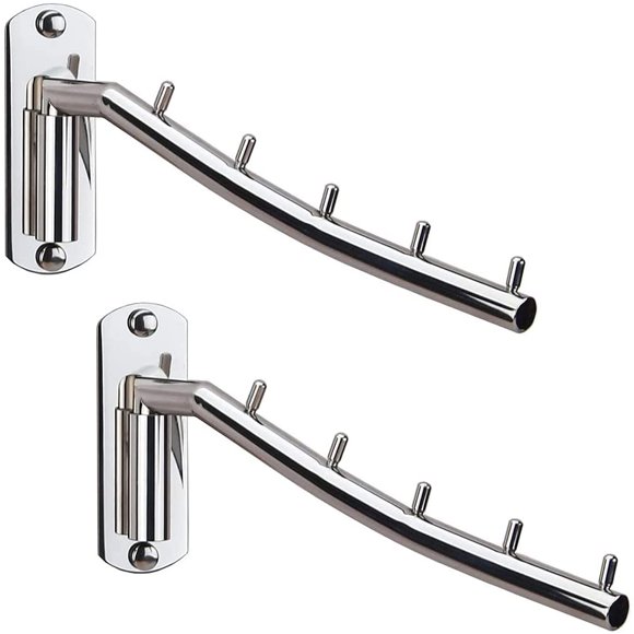 Zivisk 2 Pcs Folding Wall Mounted Clothes Suit Hangers Rack with Swing Arm Stainless Steel Heavy Duty Coat Hook for Bathroom, Bedroom, Laundry Room - Silver