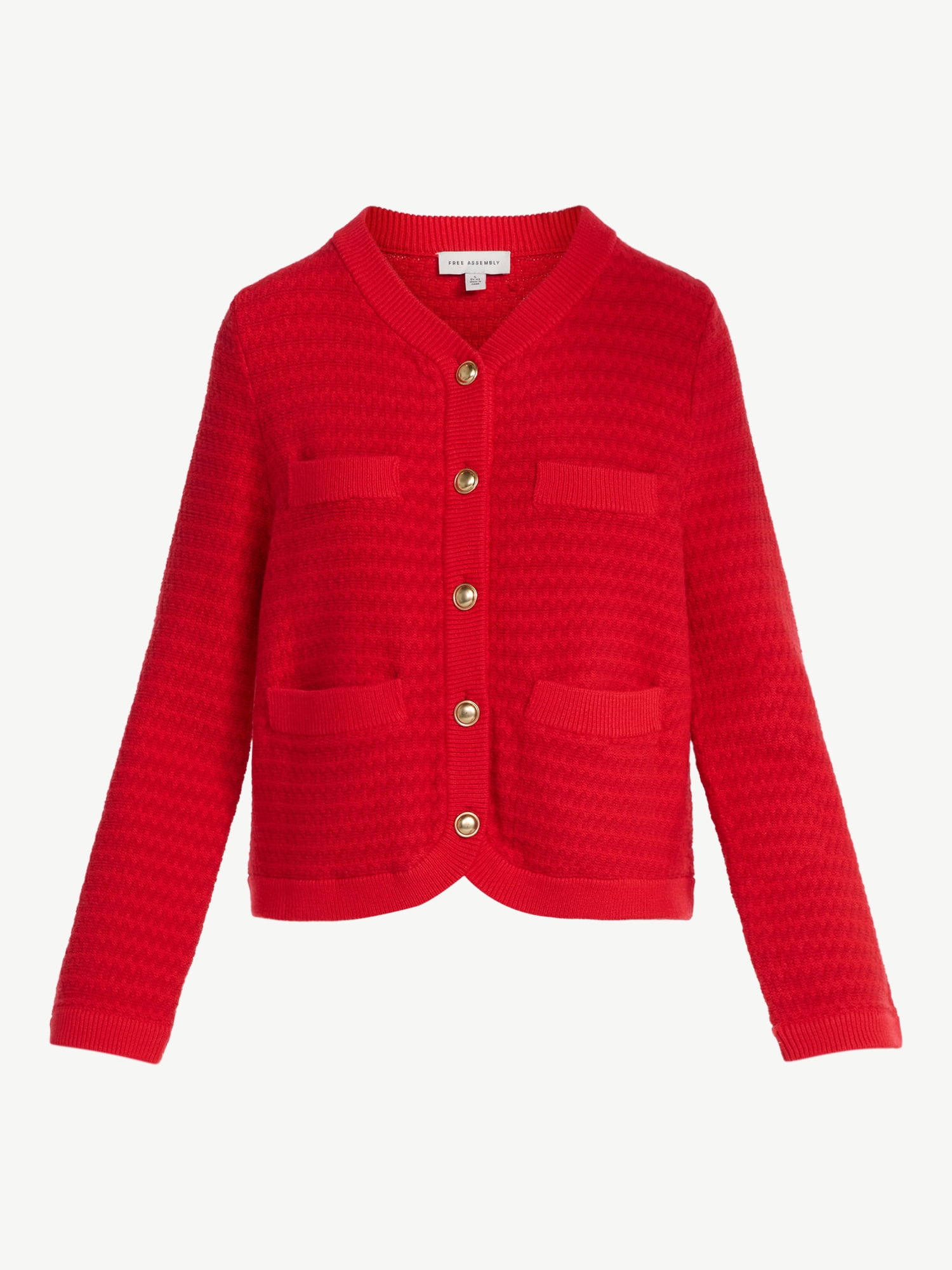 Free Assembly Women's Textured Cardigan Sweater with Double Welt Pockets, Midweight, Sizes XS-XXL