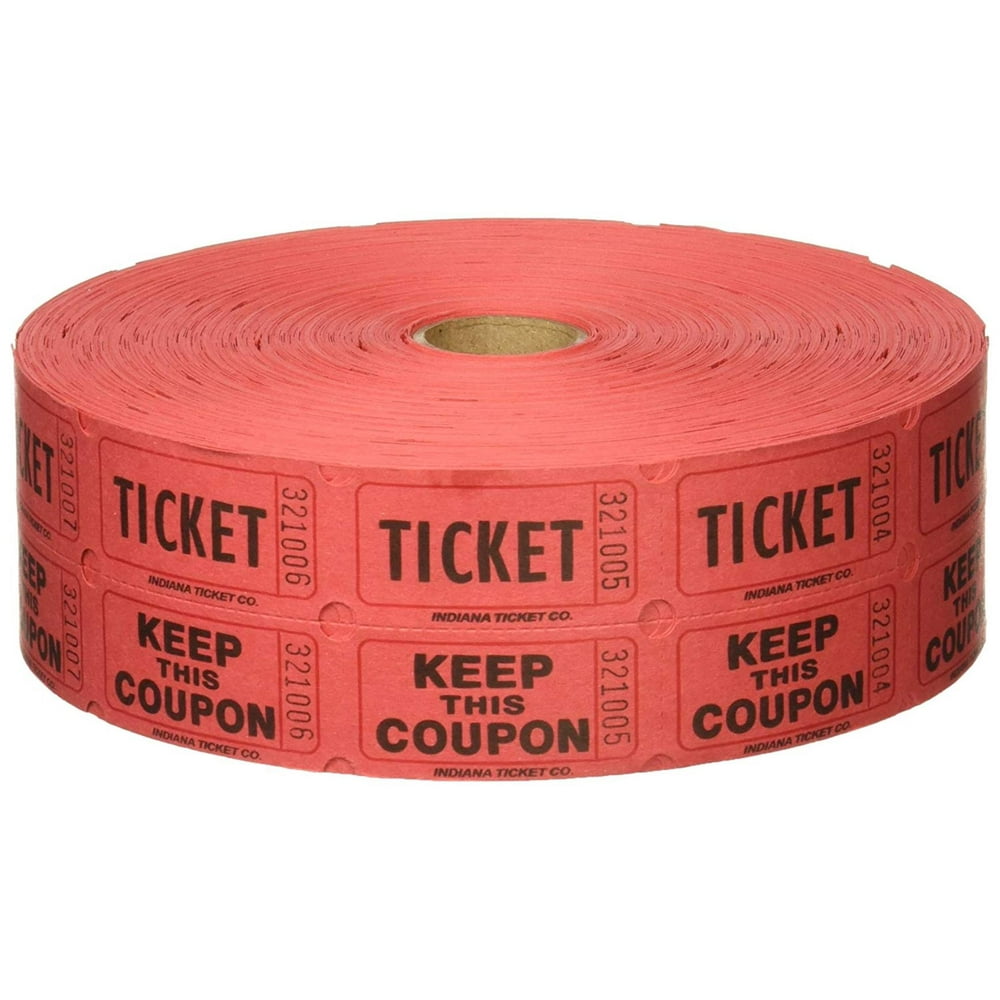 Red Double Raffle Ticket Roll, 2000/roll, 2,000 tickets per roll, consecutively numbered Each ...