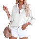 thumbnail image 1 of Blusa de mujer con cuello en V, elegante, de manga larga, estilo empresarial, informal, holgada, lisa, de manga larga, con bolsillo, 1 of 5