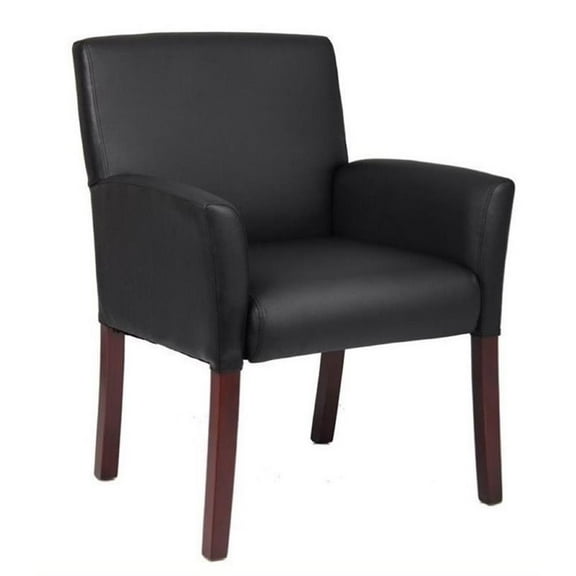 Bowery Hill Wood Caressoft Guest Box Arm Chair in Black/Mahogany