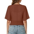 thumbnail image 3 of Women Shrug Chiffon Cardigans Open Front Short Sleeve Bolero for Evening Dressy Khaki L, 3 of 4
