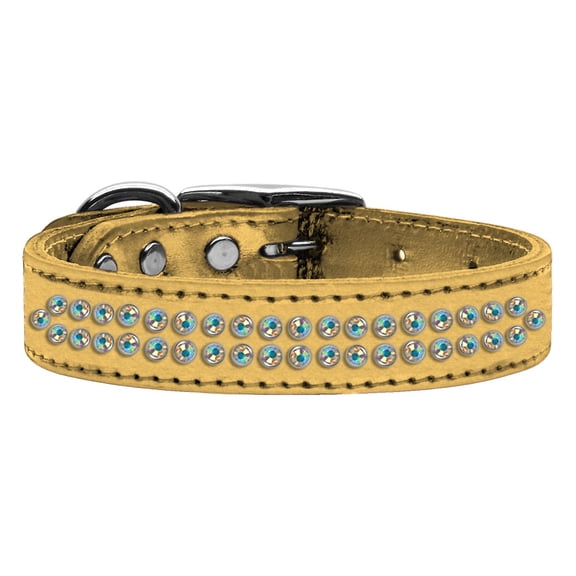 Two Row Ab Crystal Metallic Leather Dog Collar Size 20