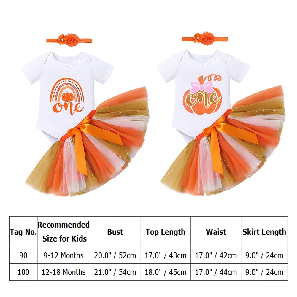 IBTOM CASTLE Toddler Baby Girls Pumpkin 1st Birthday Outfit Halloween Princess Romper + Tutu Skirt + Headband Clothes Set for Cake Smash Photo Shoot 12-18 Months Rainbow Pumpkin One