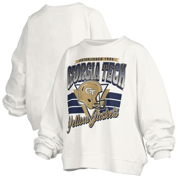 Women's Pressbox White Georgia Tech Yellow Jackets Oversized Janice Retro Waist-Length Pullover Sweatshirt