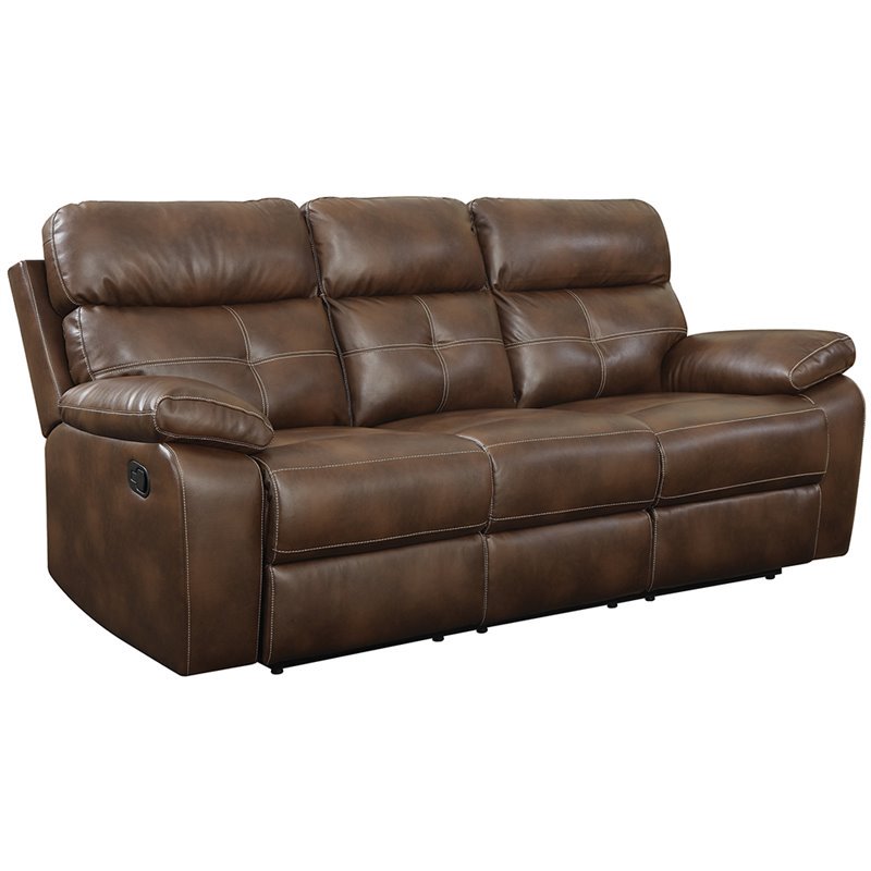 Bowery Hill Faux Leather Tufted Reclining Sofa in Milk Chocolate
