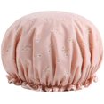 thumbnail image 2 of Gorro de ducha para mujer, gorro de ducha de doble capa, impermeable, elástico, con estampado de flores, para ducha, spa, salón de belleza, 2 of 4