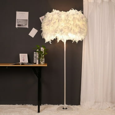 Feather Drum Shade Floor Lamp Modern Style Single Bulb Floor Lighting in White