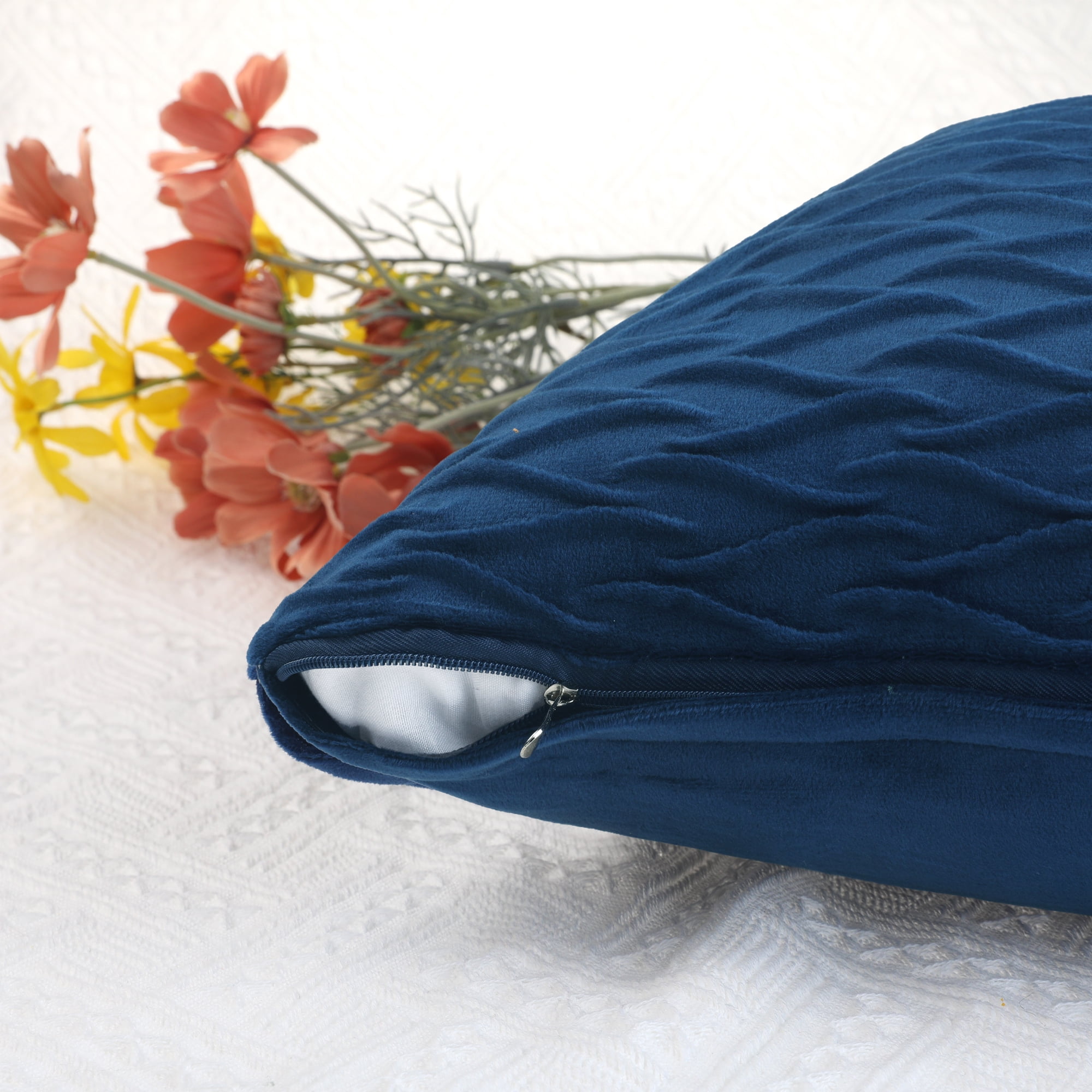 Unique Bargains 4 Solid Striped Square Decorative Throw Pillow Covers Textured Pillowcases Dark Blue 18" x 18"
