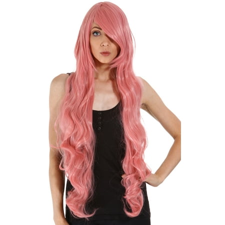 Simplicity Cosplay Fashion 40 Long Pink Curly Hair Wig + Free Wig